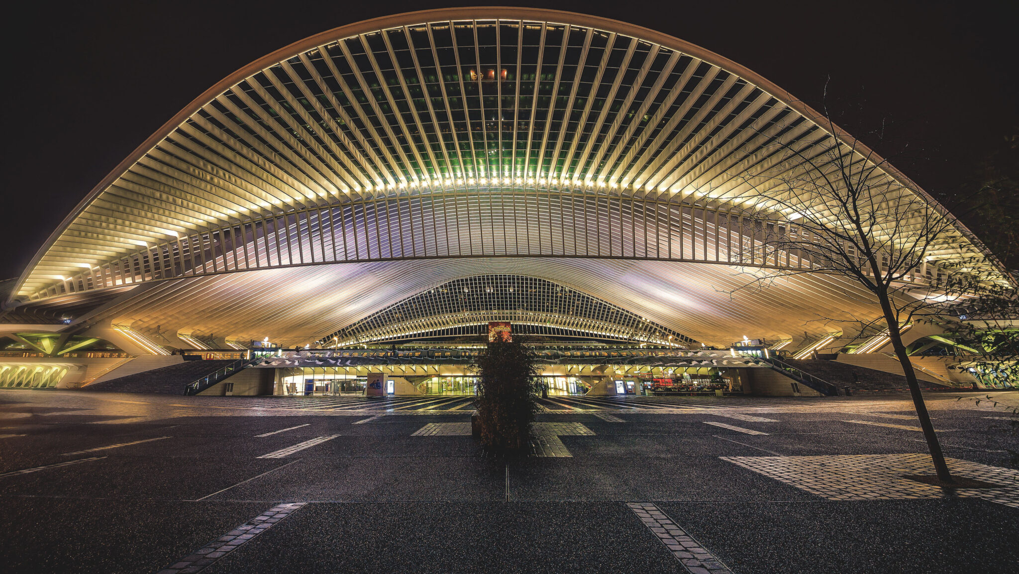 Lüttichs Bahnhof bei Nacht